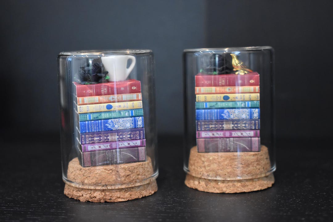 Miniature Stack of Books in a Jar - Etsy