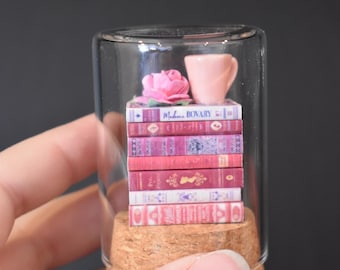 Pretty in Pink Miniature Book Stack Jar — Perfect Bookish Gift, Desk or Shelf Decor for Bookworms