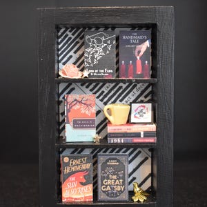 Banned Books Tiny Shelf — Miniature Bookshelf Celebrating Your Right to Read, Featuring a Selection of Banned and Challenged Books