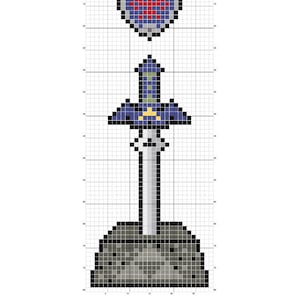 Pattern for Legend of Zelda Master Sword and Hylian Shield Cross Stitch Bookmark