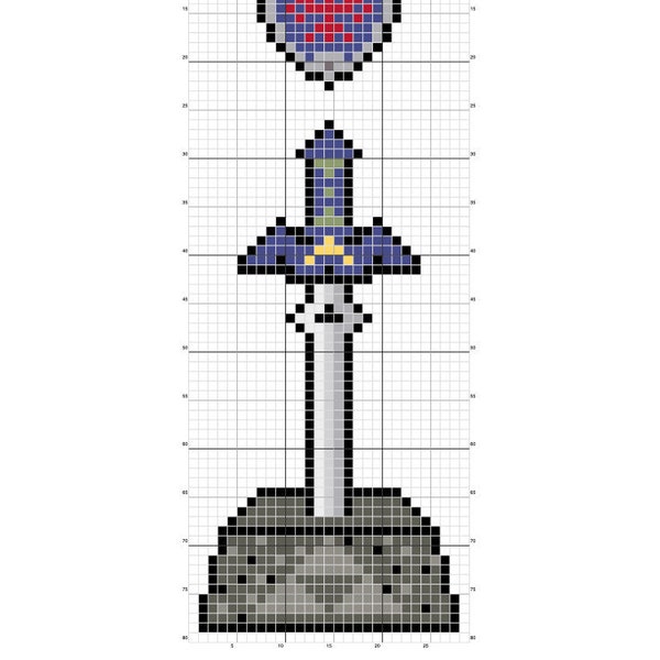 Pattern for Legend of Zelda Master Sword and Hylian Shield Cross Stitch Bookmark