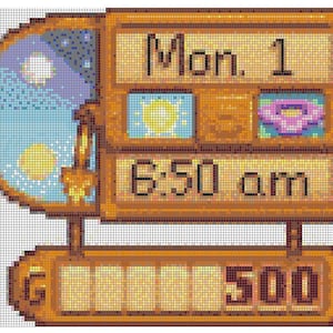 Pattern Stardew Valley Day Cycle Time Clock Wallet Cross Stitch PDF