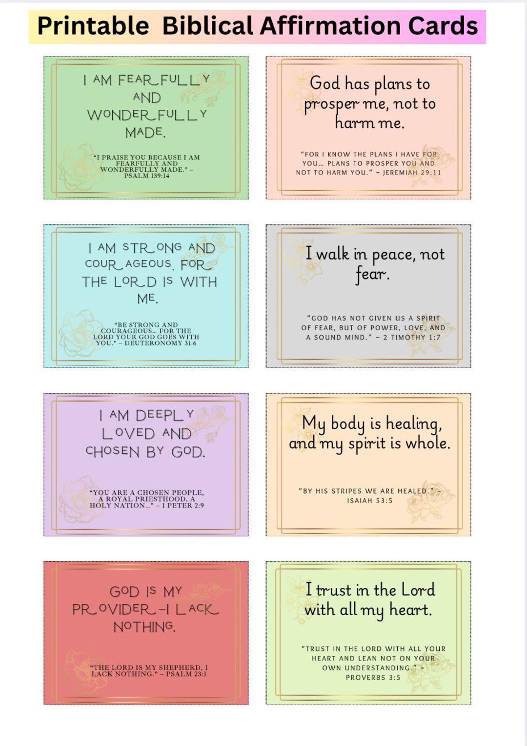 Printable Biblical Affirmation Cards | Faith-based Digital Download - Etsy