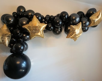 Black and Gold Glitter Star Balloon Garland|Star Wars Theme Balloon Garland|Star Wars Inspired Balloon Garland|Balloon Garland Kit