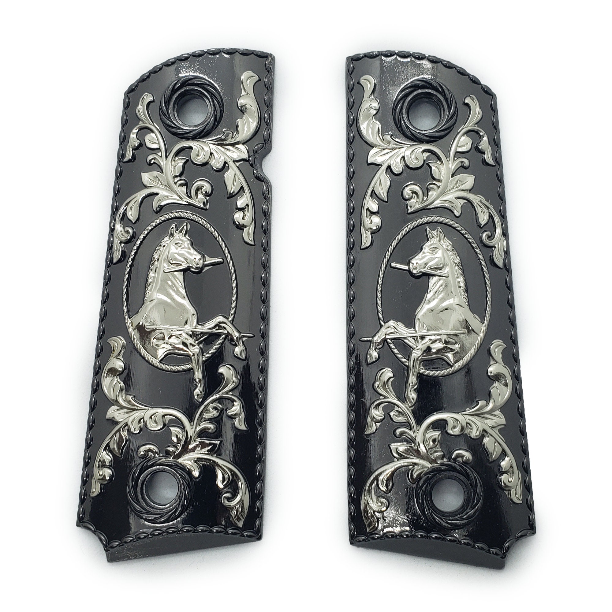 1911 Full size grips Metal pistol grips black Nickel plated Etsy