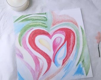 Multicolored Matte Paper Heart Print, Free Shipping