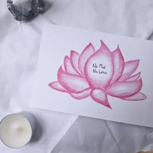No Mud No Lotus Affirmation Art Print, Obra de arte original, Impresión de loto de papel mate, ¡Envío gratis!