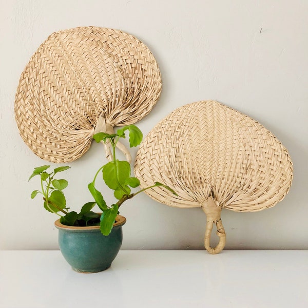 Set of 2 LARGE  Raffia Fans - Great For Wall Art or Decor - 11"-12" Wide  ***Please Read Ad for Details  //Farmhouse Decor // Boho Decor