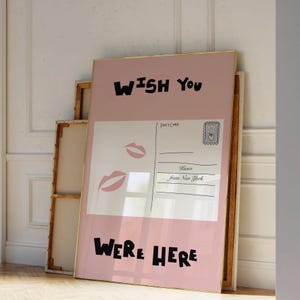 Póster con carta de amor de Coquette New York Postcard / Impresión artística ilustrada a mano 'Wish You Were Here' / Decoración de pared vintage de Nueva York / Decoración de apartamentos