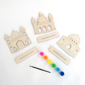 Peignez votre propre Masjid | Activité de l&#39;Aïd du Ramadan en bois bricolage | Activités musulmanes | Décor Ramadan Eid | Cadeau de l&#39;Aïd | Cadeau Ramadan | Puzzle en bois Mosquée