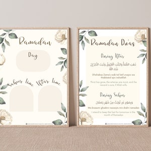 Ramadan Decoration | 6 Floral Ramadan Printables | Ramadan Calendar | Countdown to Eid | Suhoor Iftar Time | Iftar Menu | Ramadan Display