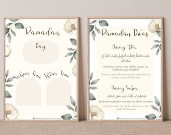 Ramadan Decoration | 6 Floral Ramadan Printables | Ramadan Calendar | Countdown to Eid | Suhoor Iftar Time | Iftar Menu | Ramadan Display