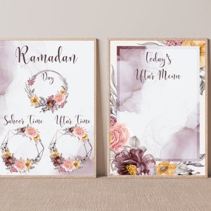 Ramadan Decoration | Floral Ramadan Printable | Ramadan Calendar | Countdown to Eid | Suhoor Iftar Time | Iftar Menu | Ramadan Display