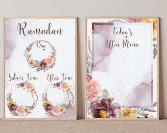 Ramadan Decoration | Floral Ramadan Printable | Ramadan Calendar | Countdown to Eid | Suhoor Iftar Time | Iftar Menu | Ramadan Display