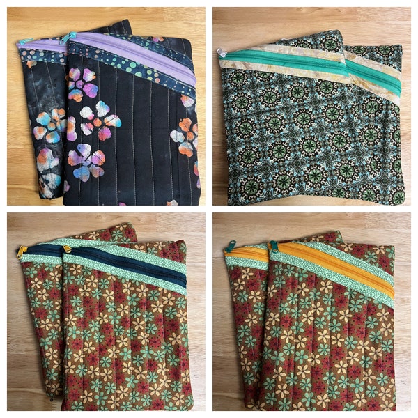 Bag for book or tablet - Quilted Hemingway Zipper Pouch Bag -  Large, handmade