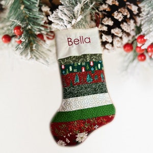 Christmas Stocking Quilted and Personalized with Embroidered Name