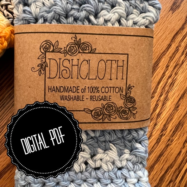 Printable Label Wrap for handmade dishcloth / Instant PDF Download / Floral Square