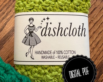 Printable Label Wrap for handmade dishcloth / Instant PDF Download / Happy Betty