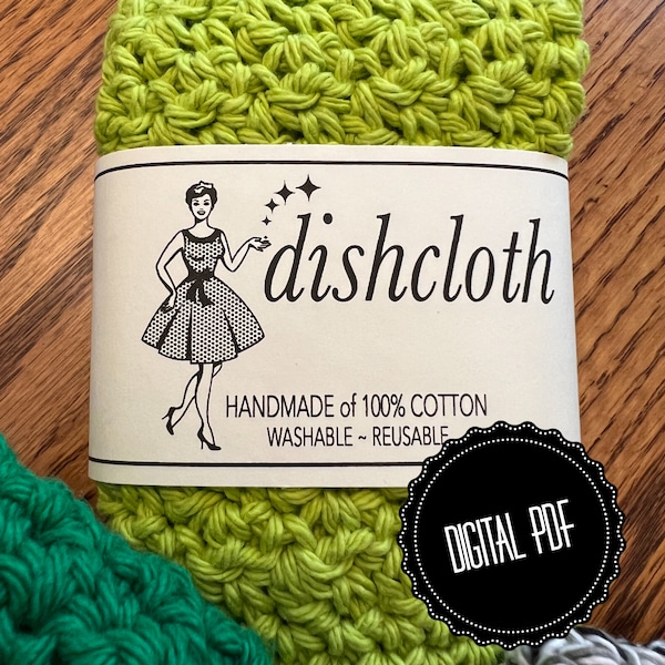 Printable Label Wrap for handmade dishcloth / Customizable / Instant PDF Download / Happy Betty