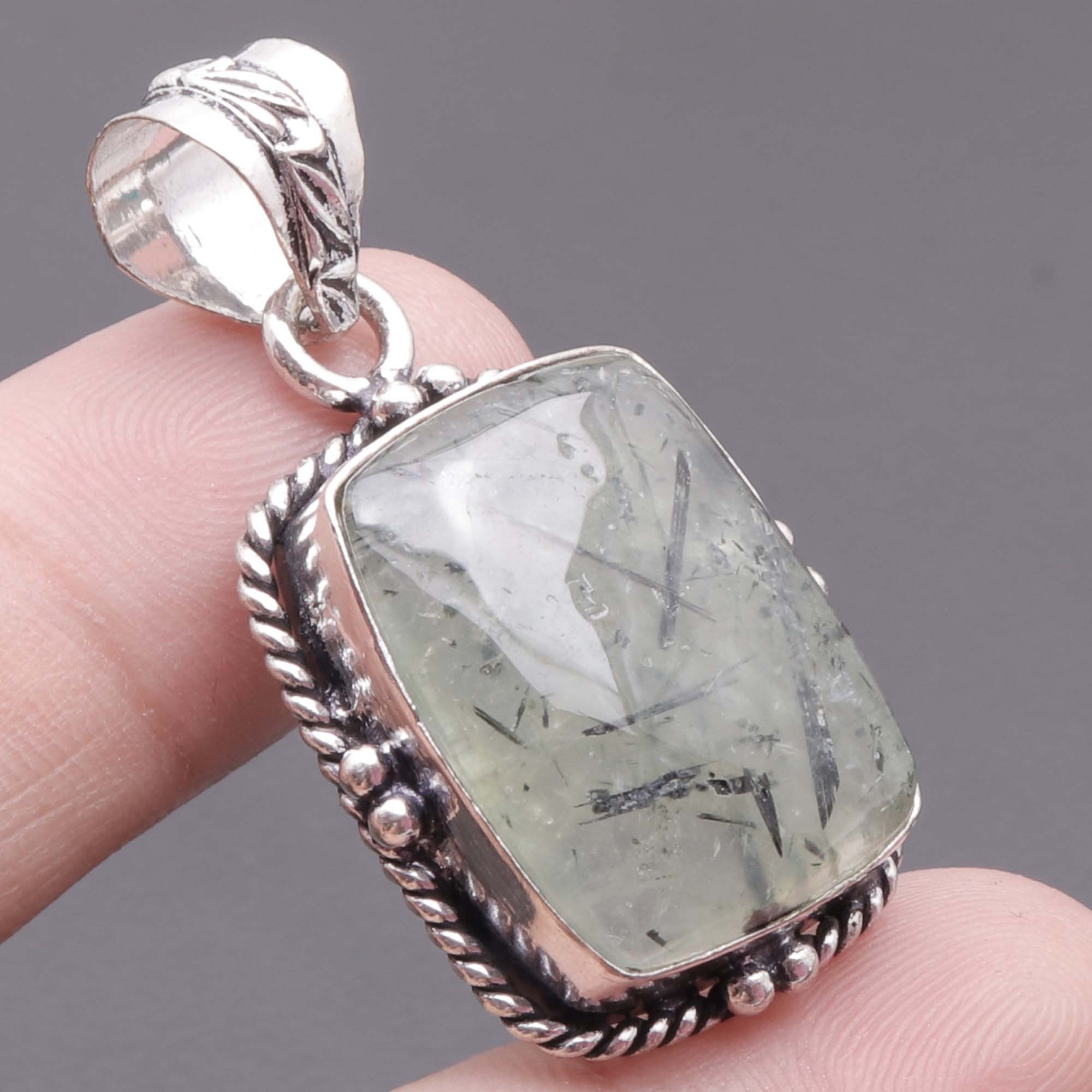 Natural Prehnite Gemstone Pendant Handmade  Sterling Silver Plated Pendant Jewelry Best Gift J 895