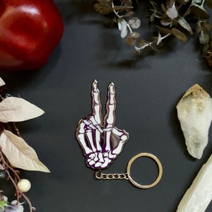 Enamel Skeleton Keychain Skeleton Hand Halloween Keychain Pointy Keychain Peace Metal Keychain Protective