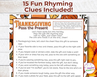 Thanksgiving Pass the Present Game | Fun Rhyming Poem (Instant Download)