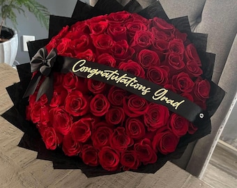 Custom bouquet ribbon, Personalized Ribbon for flowers Bouquet,Mothers Day personalized Ribbon, Valentines Day personalized Ribbon, Graduati