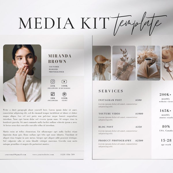 Media Kit Template| Influencer Rate Card Template |Blogger Social Media Kit| Facebook TikTok Instagram Kit