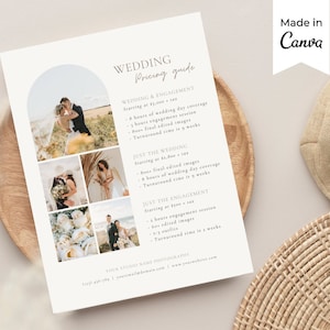 Modelo de preços de fotografia | Guia de preços de casamento | Modelo de pacote de casamento | Folha de preços de casamento | Modelo Editável do Canva