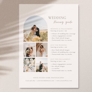 Lista de preços de fotografia de casamento | Modelo de folha de guia de preços de casamento | Pacote Coleção de Casamento | Guia de preços para fotógrafos | Canva editável