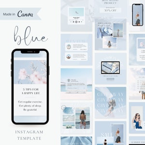 Blue Instagram Templates | Minimalist Instagram Post Template | Instagram Influencer Templates | Canva Instagram Templates | Aesthetic Feed