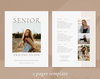 Senior Photography Pricing List| Senior Pricing Guide Sheet Template| Senior Collection Package| Photographer Price Guide| Canva Template
