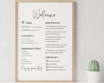 Airbnb Welcome Sign Template| Welcome Sign for Airbnb Hosts |Vacation Rental Printable | Guest Arrival Poster | VRBO, House Rules, WIFI Sign
