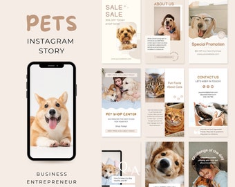 Pets Instagram Story Template | Pet Shop Grooming Business | Engagement Social Media Template | Dog Cat Pet Lover Blogger Vet Template