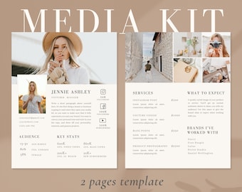 2 Page Media Kit Canva Template| Instagram Media Kit| Influencer Rate Sheet Template| Blogger Press Kit | Facebook Tiktok Instagram Template