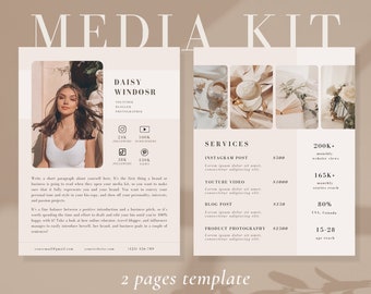 2 Page Media Kit Canva Template| Instagram Media Kit| Influencer Rate Sheet Template| Blogger Press Kit | Facebook Tiktok Instagram Template