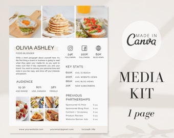 Food Media Kit Canva Template| Instagram Media Kit| Influencer Rate Sheet Template| Blogger Press Kit | Facebook Tiktok Instagram Template