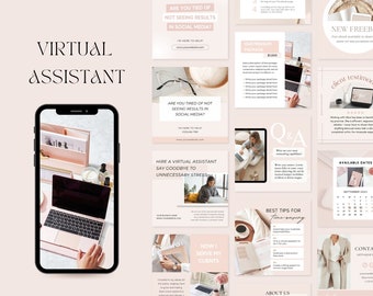 Virtuele assistent Instagram-sjablonen | VA Instagram-berichten | VA Socialemediamarketing| Sjabloon voor externe medewerkers| VA Canva-sjabloon
