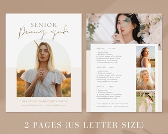 Senior Photography Pricing List| Senior Pricing Guide Sheet Template| Senior Collection Package| Photographer Price Guide| Canva Template