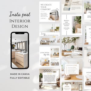 Modello di post Instagram di interior design / Modelli di post IG di interior design / Modelli Canva minimalisti / Post di social media immobiliari
