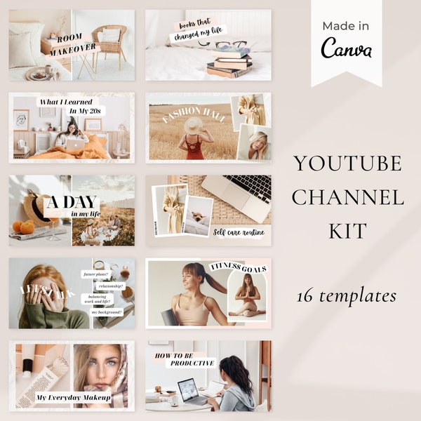 YouTube Channel Branding Kit l Personalized Youtube Thumbnails Intro Outro l Social Media Kit l Editable Canva Templates