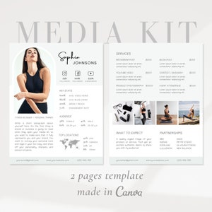 2 Page Fitness Media Kit Template| Instagram Influencer Rate Sheet | Yoga Blogger Press Kit Canva Template | Facebook Instagram Youtube