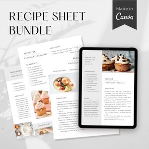 Recipe Template | Editable Recipe Sheet Template | Printable Recipe Cards | Cookbook Template | Food Planner Journal