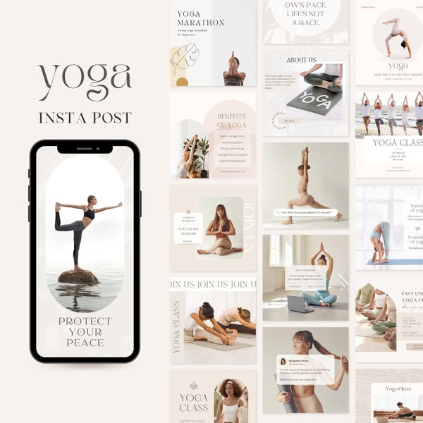 Yoga Instagram Post Templates | Yoga Teacher Wellness coach | Fitness Instagram Influencer Template | Yoga Social Media Posts Canva Template