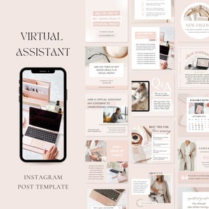 Virtual Assistant Instagram Templates | VA Instagram Posts | VA Social Media Marketing| Remote Worker Template| VA Canva Template