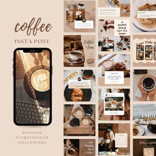 Kaffee Instagram Posts| Café Business Social Media Template| Coffee Shop Haus Vorlage | Braun Neutral Beige Ästhetik | Canva Template