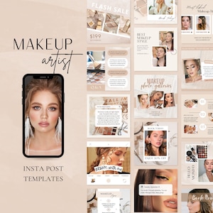 Makeup Artist Instagram Post Templates | Beauty Skincare Instagram Templates | Aesthetic Social Media | Canva Templates