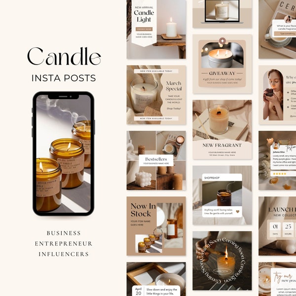 Candle Instagram Post Template | Social Media Bundle Candle Businesses |  Candle Business Template | Candlemaker Instagram Posts