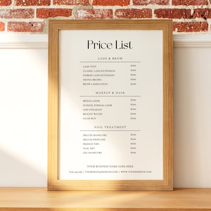 Price List Template| Printable Digital Price Sheet| Minimalist Price Guide| Instagram Story Template | Hair Salon, lashes, skincare, beauty