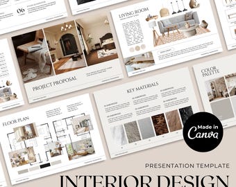 Interior Design Presentation Template | Client Moodboard, Floor Plan | 56 Pages Canva Template